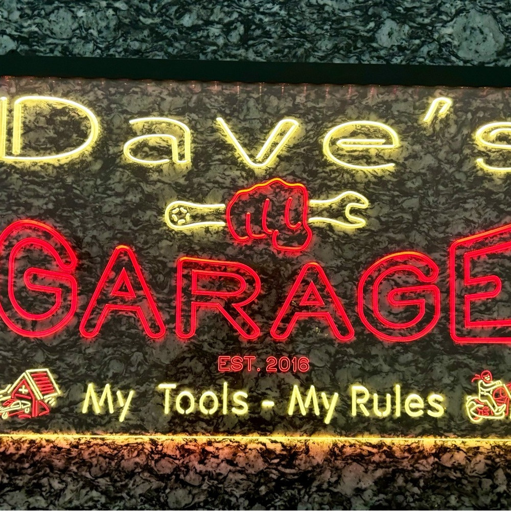 Retro LED Neon Garage Sign with Red and Yellow Text